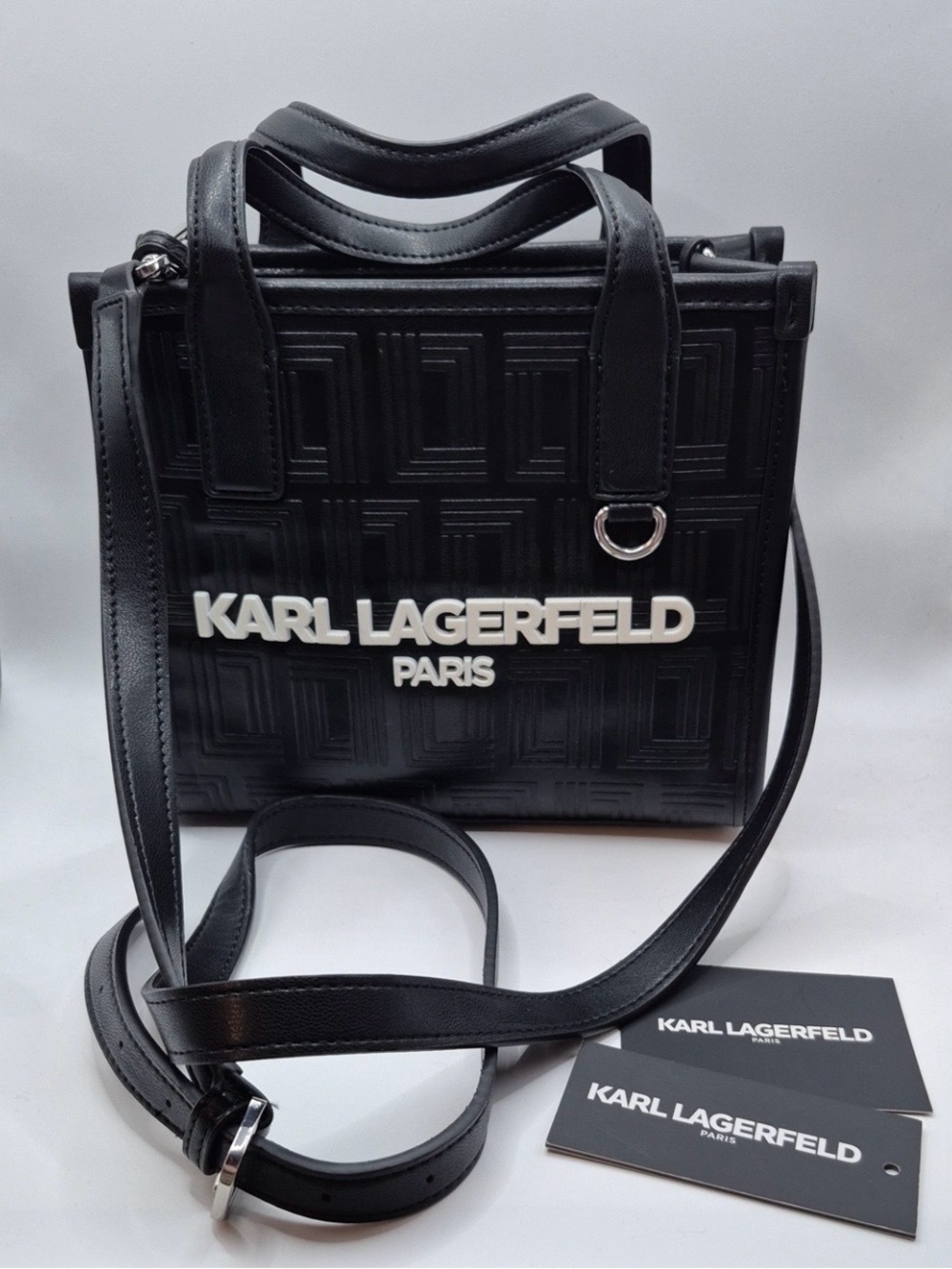 Karl Lagerfeld Paris Nouveau Black Crossbody Tote with White Logo (NWT)